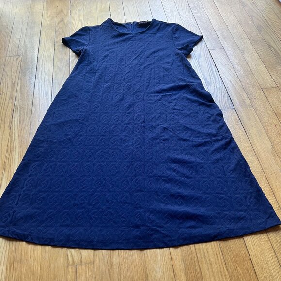 J.McLaughlin Size XS Blue Knot Print Jacquard Short Sleeve Swing Dress - Picture 6 of 13